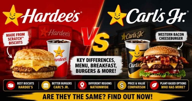 Hardee's vs Carl's Jr. comparison featuring breakfast biscuits, burgers, menu differences, and value comparison in 2026