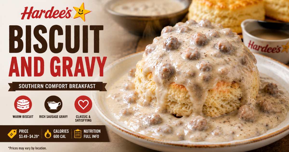Hardee's Biscuit N Gravy with sausage gravy biscuit breakfast calories nutrition and price guide
