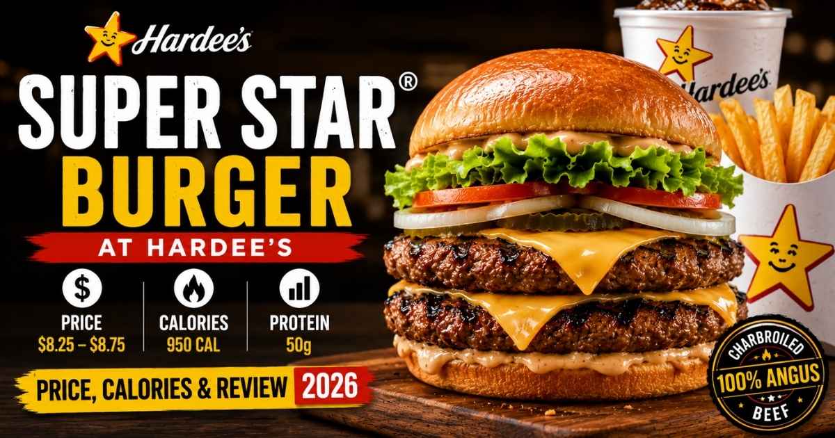 Hardee's Super Star Burger with double Angus beef patties, price, calories, and review for 2026.